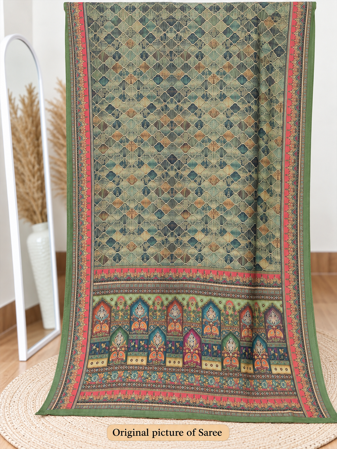 Green Soft Georgette Printed Saree – Fresh, Flowy Elegance