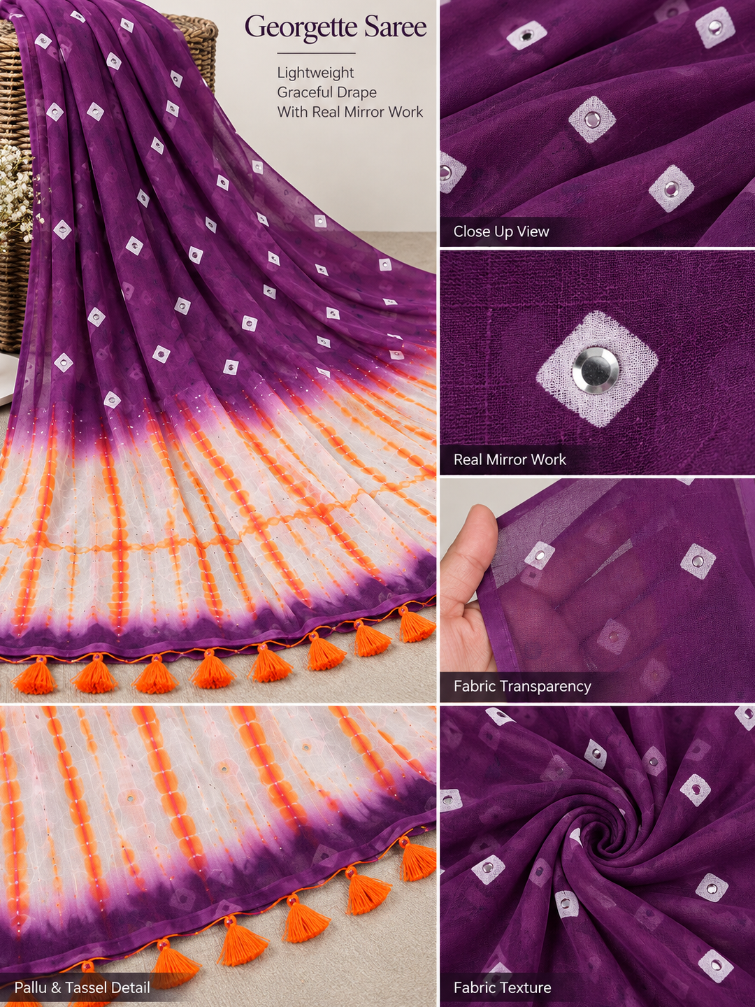 Purple Bandhani Saree – Georgette – Regal, Traditional Elegance