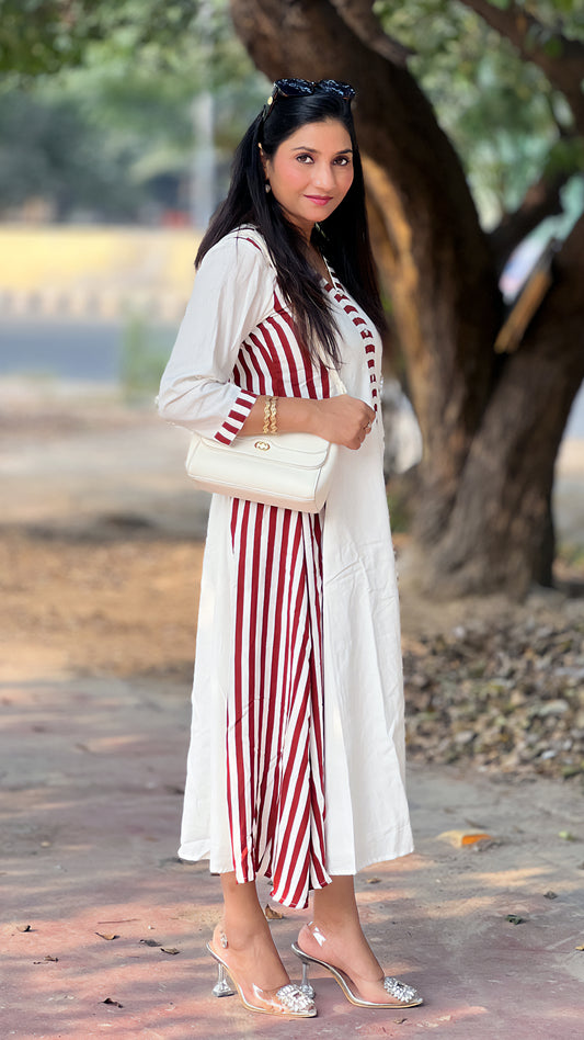 A-Line Dress – Rayon Cotton Striped Day Dress