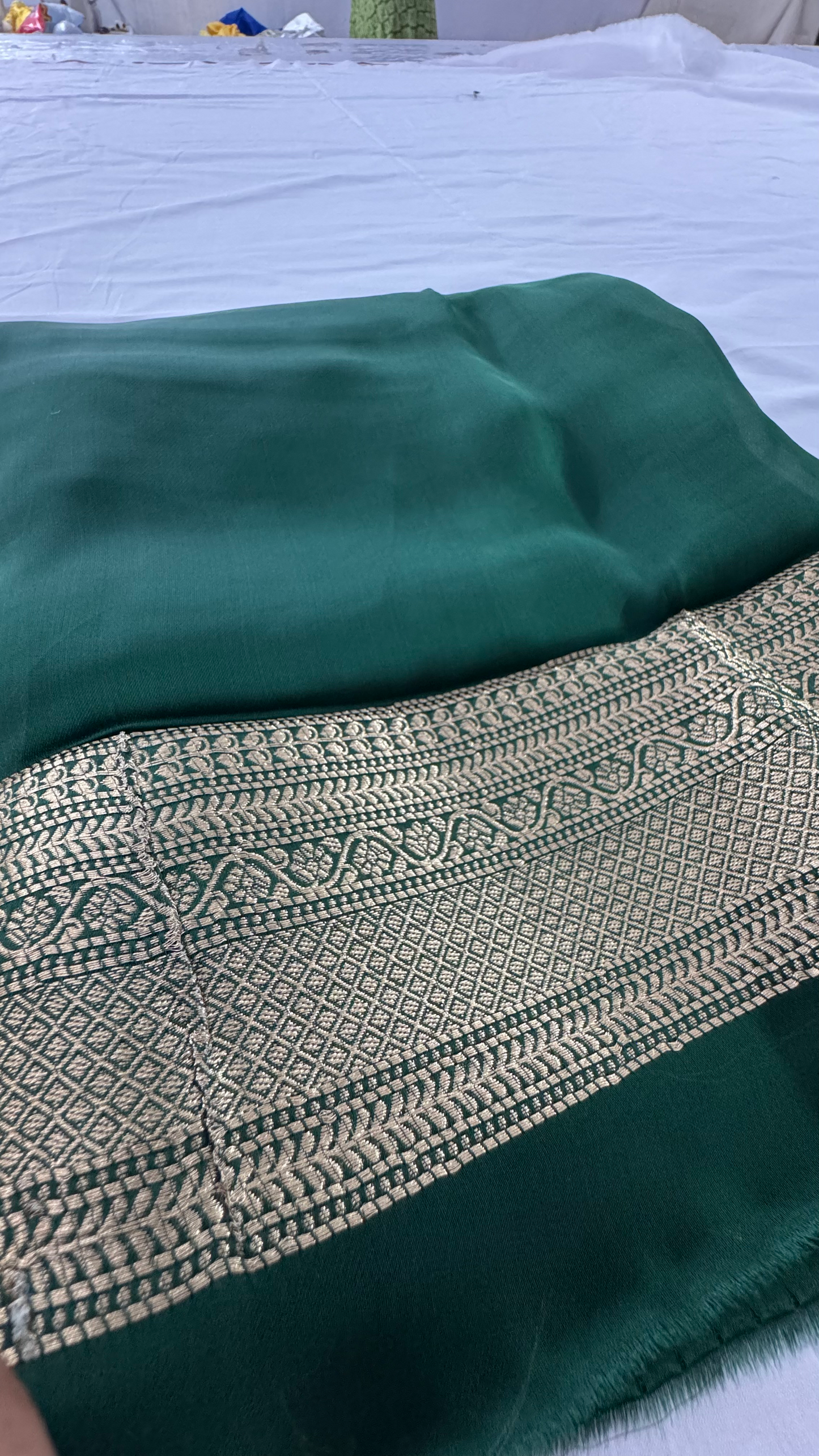 Banarasi Soft Silk Bottle Green Saree – Timeless Luxe Heritage Elegance (One Size)