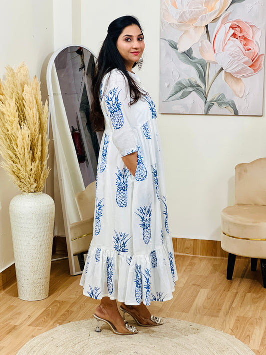 Cotton Pineapple Print Shrug Set – Playful Tropical Ethnic Casual (S–5XL)