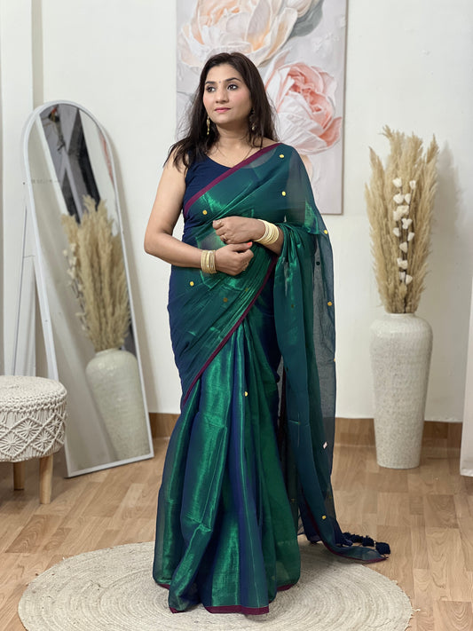 Cotton Metallic Shimmer Saree – Glamorous Festive Ethnic Glow