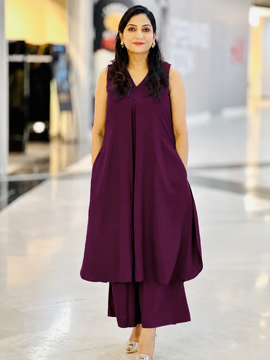 Cotton Purple Apple‑Cut Palazzo Set – Elegant Flowy Comfort