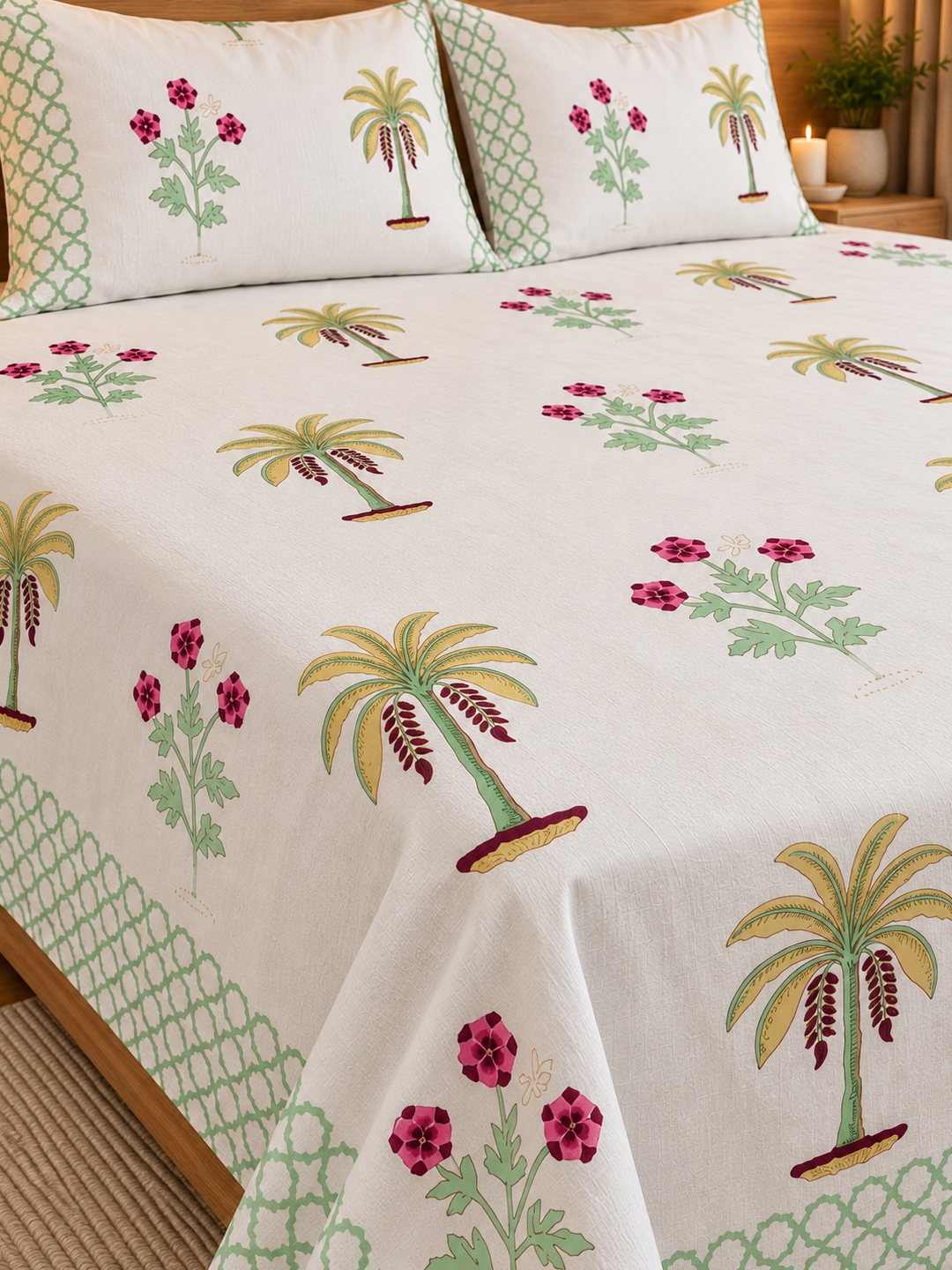 Hand Block Print Premium Cotton Bedsheet –108×108 King Size