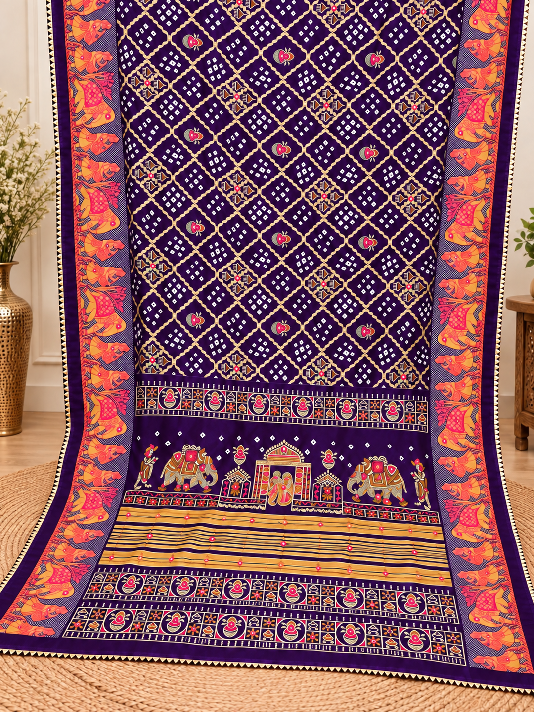 Purple Chuneri Saree (Moss Crush) – Regal, Textured Elegance