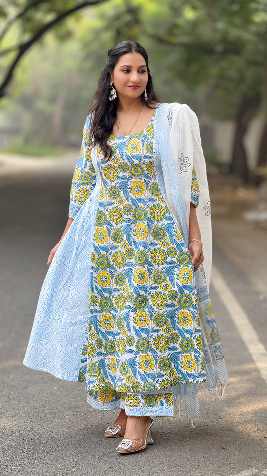 Pure Cotton A-Line Floral Kurta Suit Set for Women – Size Inclusive (S–5XL)