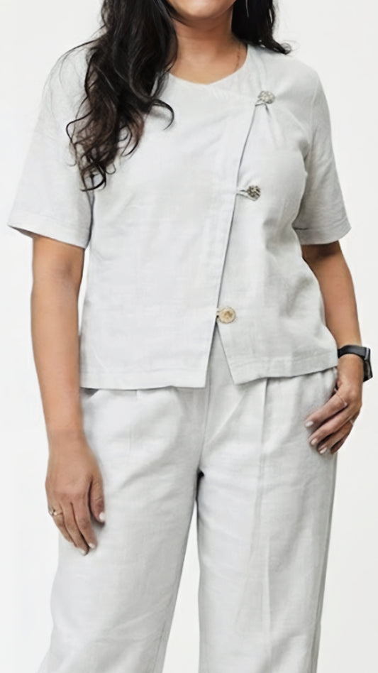 Women’s Grey Cotton Co-ord Set for Office Wear | Shirt & Pant – Size Inclusive S–5XL