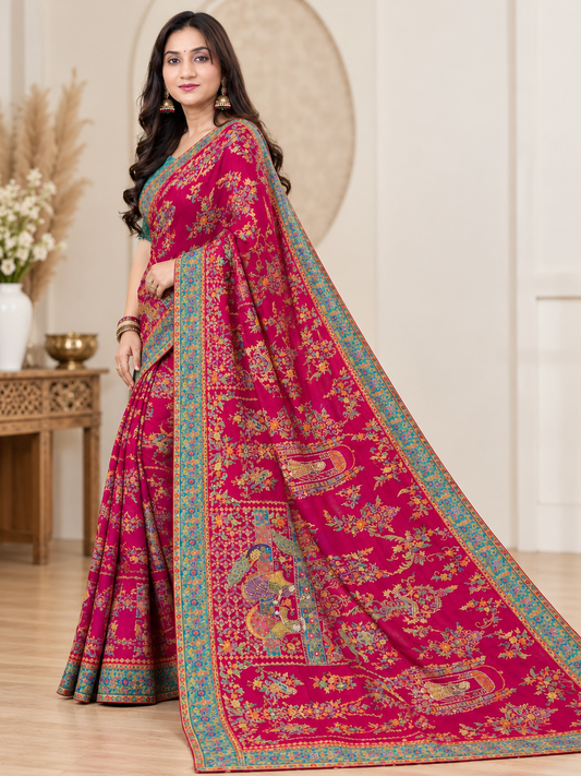 Position Print Zari Work Silk Saree