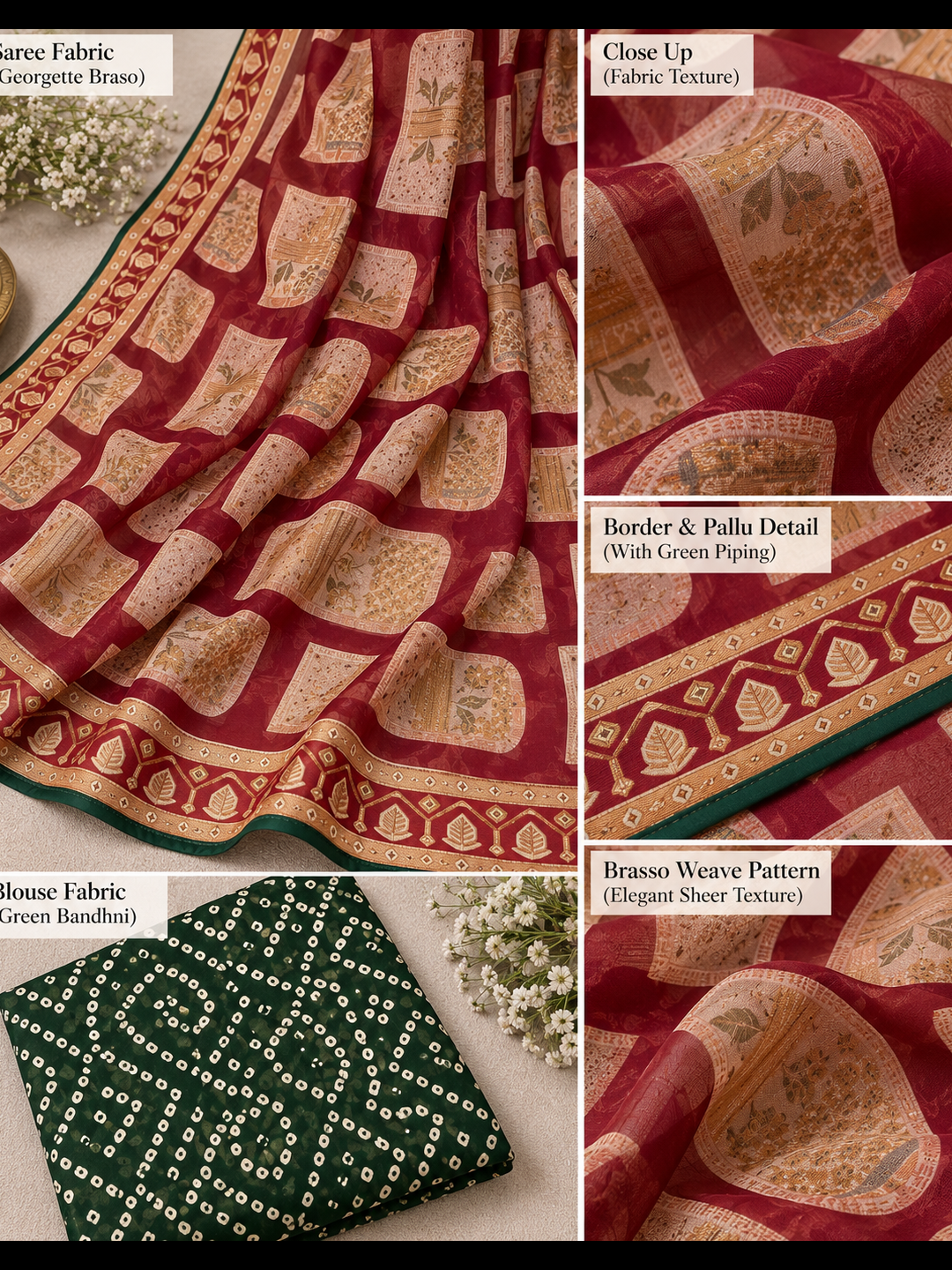 Maroon Printed Brasso Saree – Rich, Contemporary Elegance