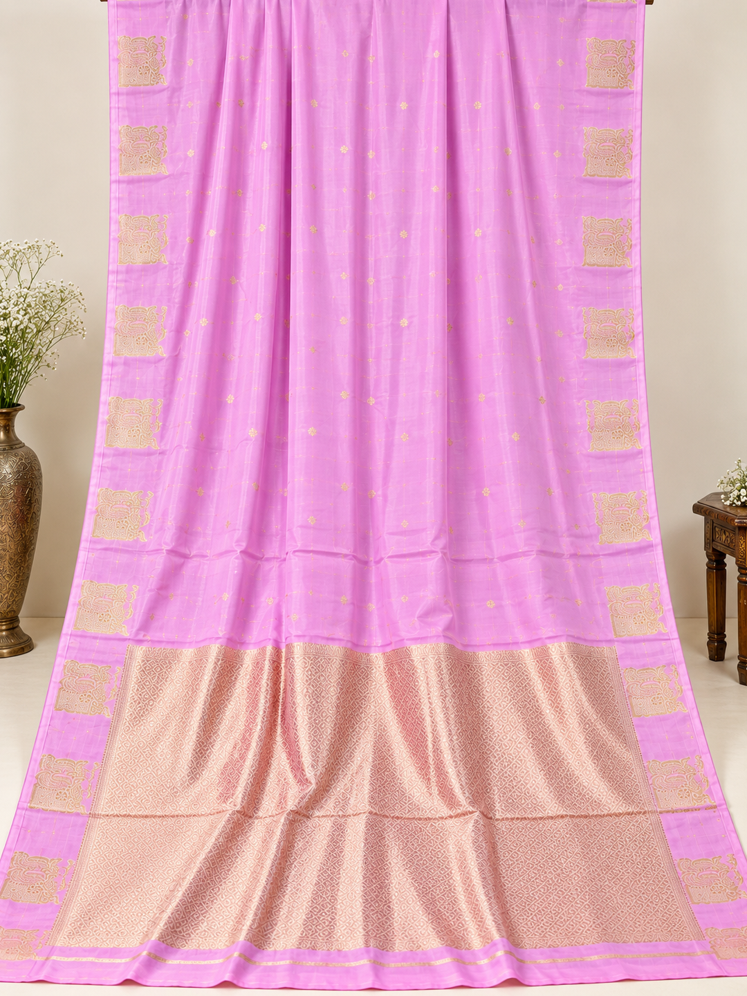 Festive Pink Banarasi Silk Saree – Crape Silk – Soft, Luxe Elegance