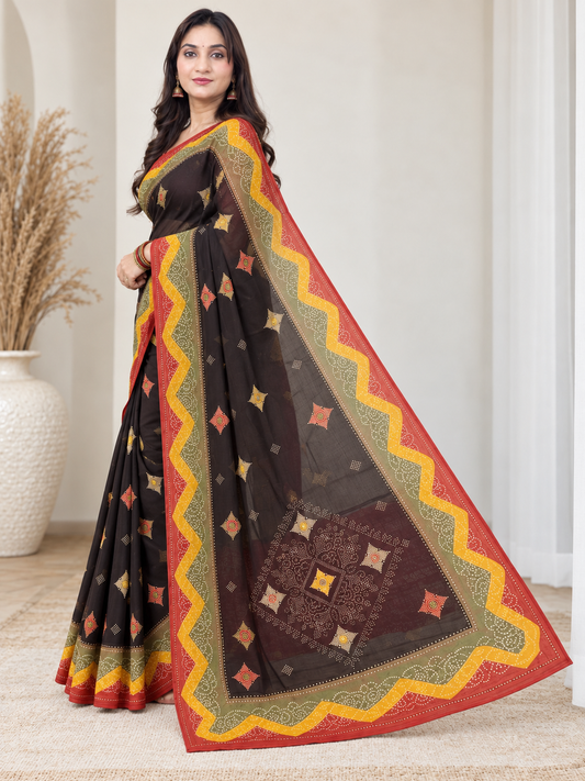 Chocolate Brown Bandhani Georgette Saree
