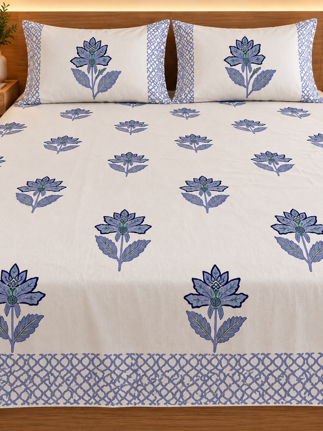 Premium Cotton Jaipuri Hand-Block Print Double Bedsheet –108×108 King Size