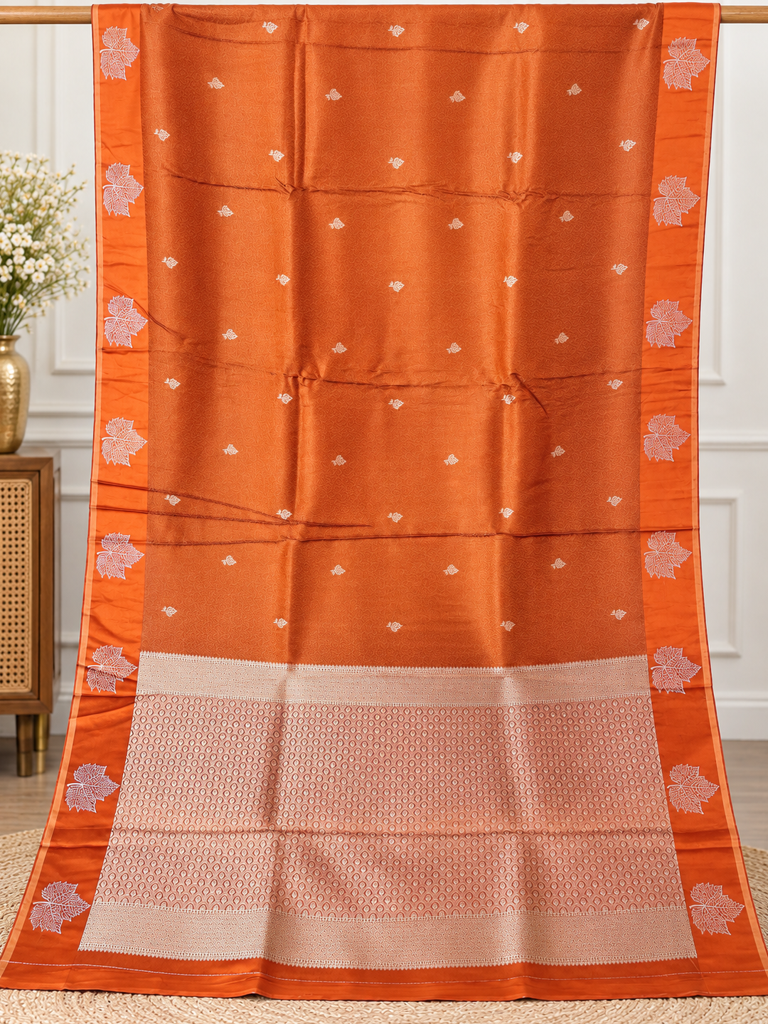 Festive Orange Banarasi Silk Saree – Crape Silk – Vibrant, Luxe Elegance