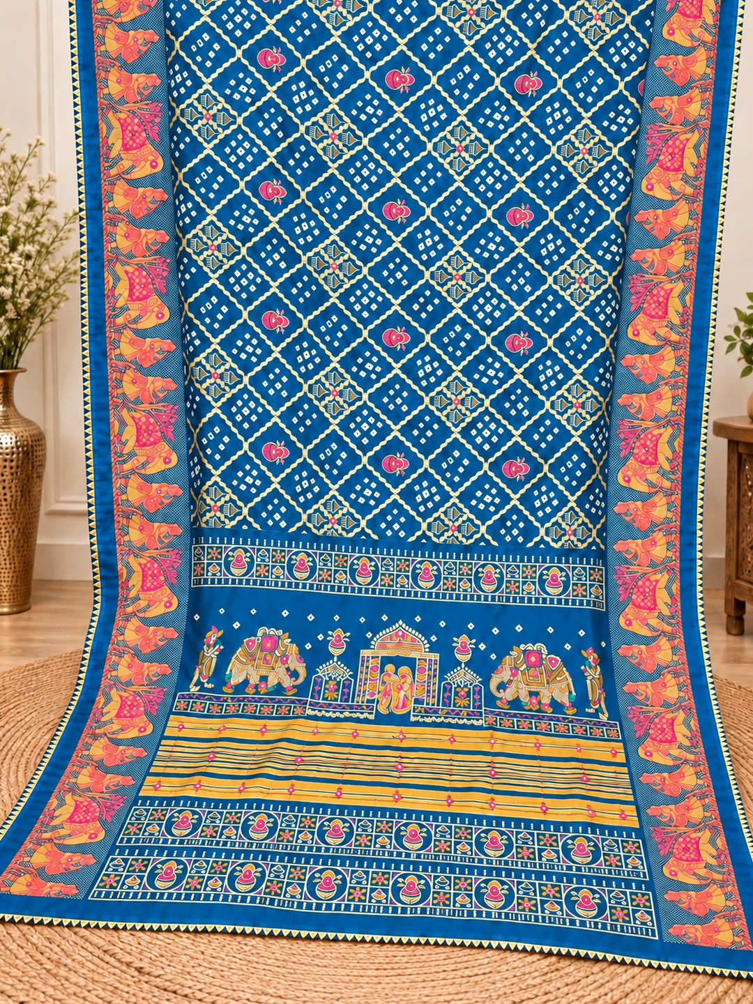 Firozi Chuneri Saree (Moss Crush) – Cool, Textured Elegance