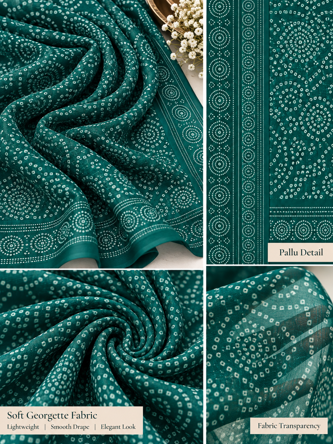 Teal Bandhani Saree – Georgette – Vibrant, Traditional Elegance