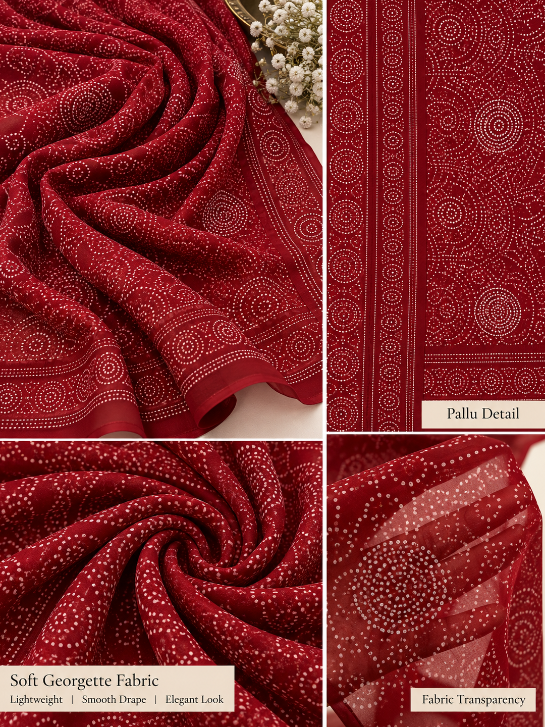 Maroon Bandhani Saree – Georgette – Rich, Traditional Elegance