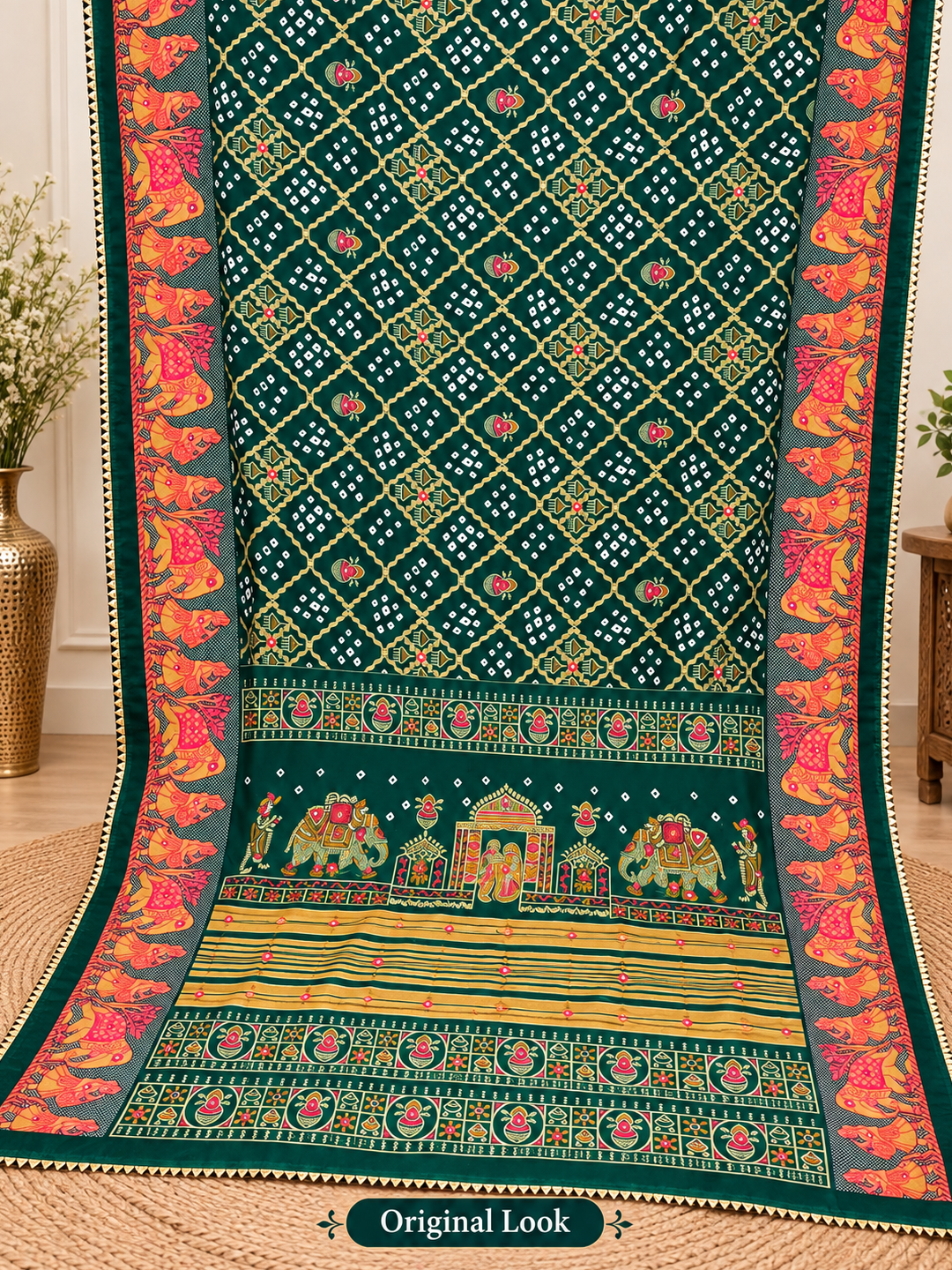 Green Chuneri Saree (Moss Crush) – Textured, Earthy Elegance