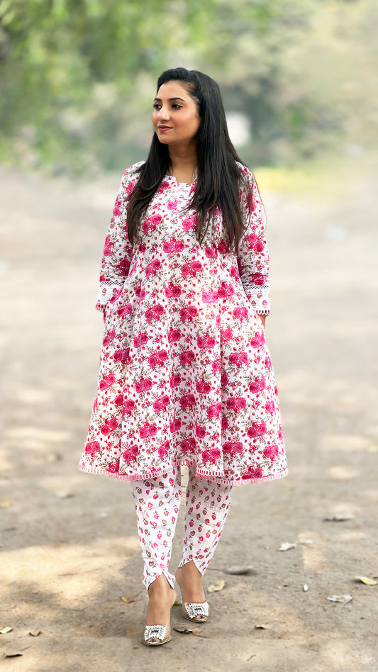 Floral Co-ord Set - Super-Soft Cotton Pink Print Co-ord for Women
