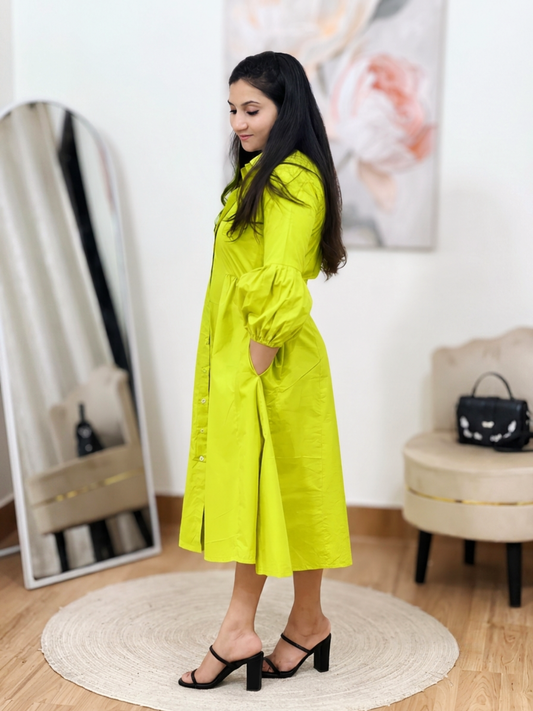 Neon Green Cotton Bloom Floral Shirt Dress – Fresh Everyday Style