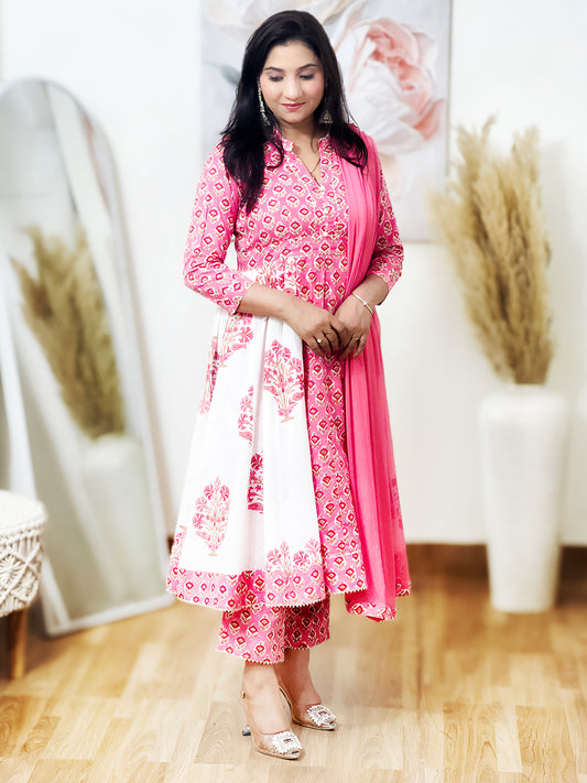 Cotton Anarkali Kurta with Pants & Dupatta – Flowing Festive Ethnic Ensemble (S–5XL)