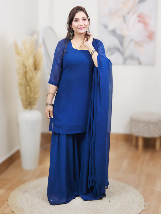 Peacock Blue Sharara Set – Regal Flared Festive Ethnic (S–5XL)