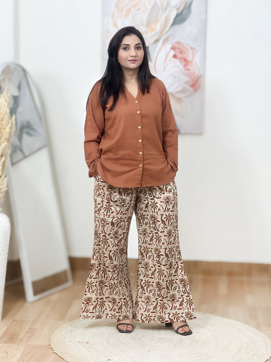 Cotton Terracotta Rust Tunic & Kalamkari Print Palazzo Set – Bohemian Ethnic