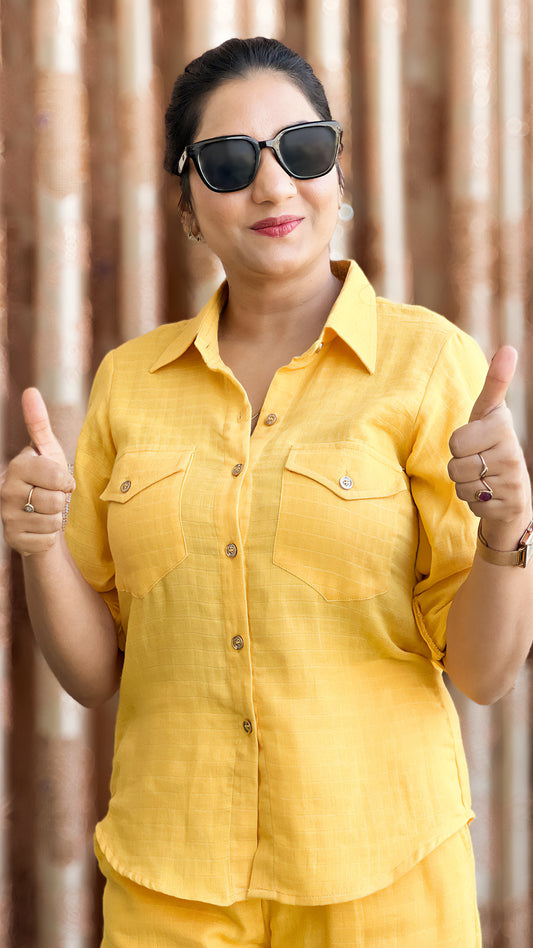 Yellow Cotton Printed Shirt & Pant Co-ord Set – Vacation-to-Office Look (S–5XL)