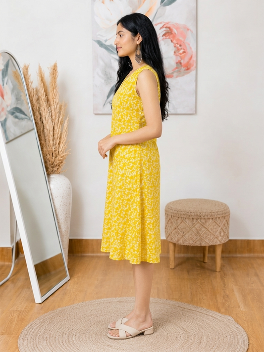 Cotton Sleeveless V-Neck A-Line Dress – Effortless Everyday Elegance
