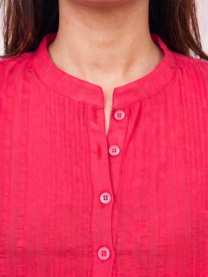 Cotton Rose Pink Textured Shirt Tunic – Romantic Modern Ethnic Versatility (Only Kurti) (S–5XL)