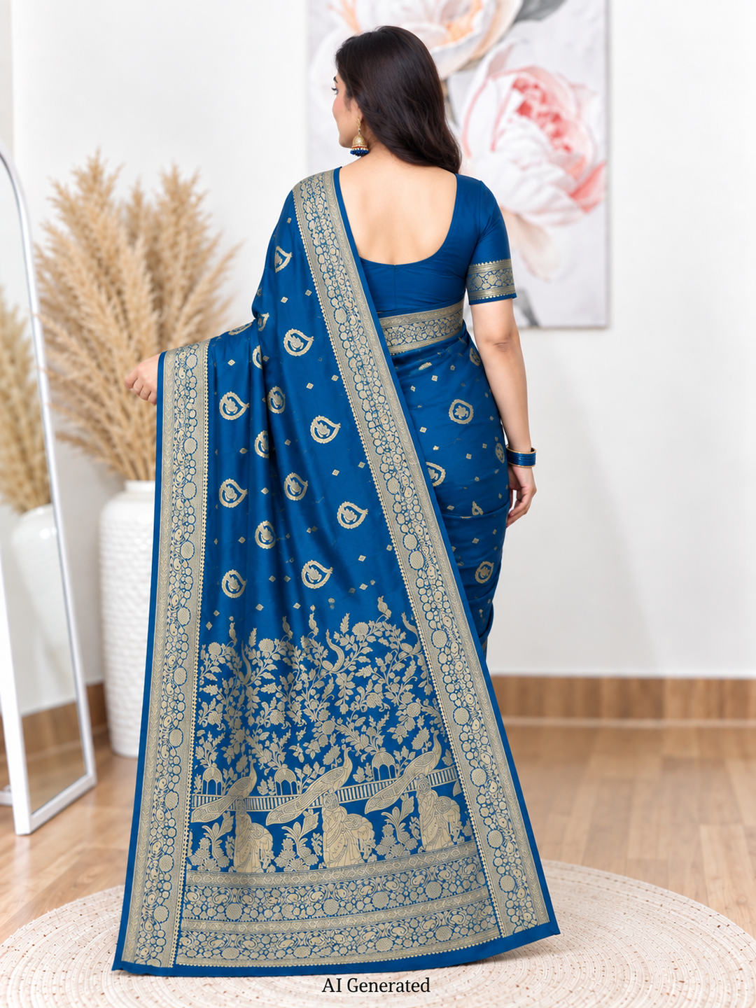 Peacock Blue Silk Banarasi Katan Saree – Regal Festive Elegance