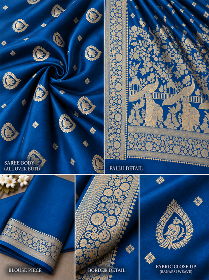 Peacock Blue Silk Banarasi Katan Saree – Regal Festive Elegance