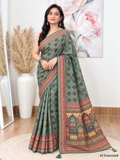 Green Soft Georgette Printed Saree – Fresh, Flowy Elegance