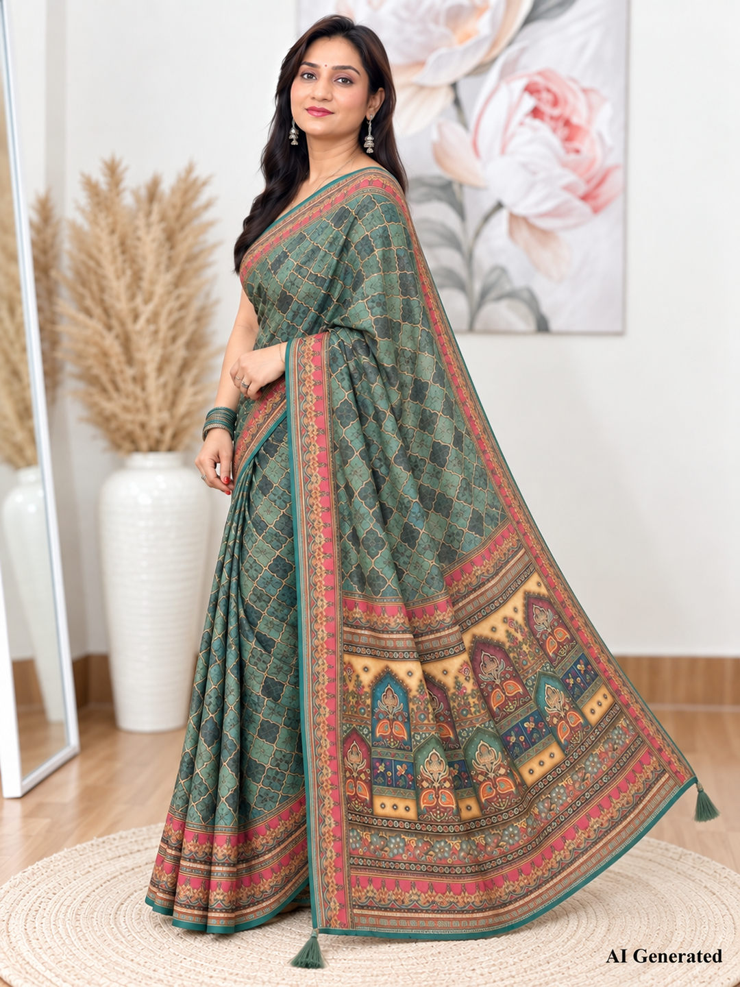 Green Soft Georgette Printed Saree – Fresh, Flowy Elegance