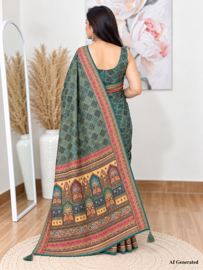 Green Soft Georgette Printed Saree – Fresh, Flowy Elegance