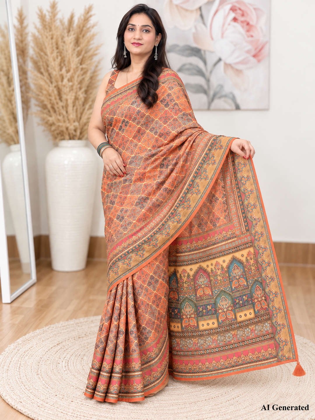 Orange Soft Georgette Printed Saree – Vibrant, Flowy Elegance