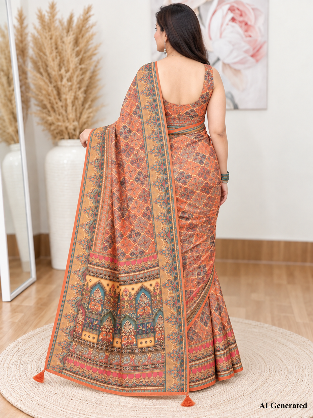Orange Soft Georgette Printed Saree – Vibrant, Flowy Elegance