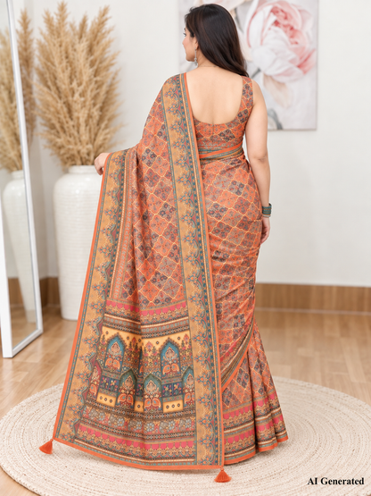 Orange Soft Georgette Printed Saree – Vibrant, Flowy Elegance