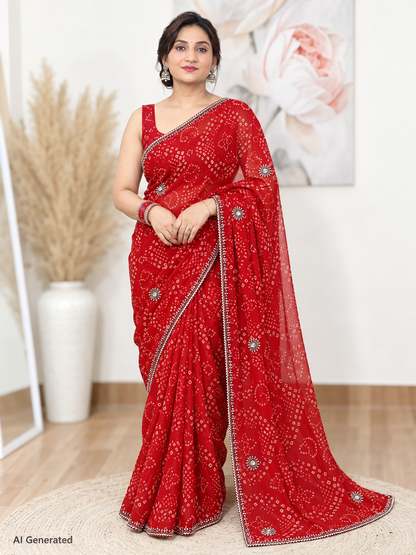Red Bandhani Royale Georgette Saree – Vibrant Festive Elegance