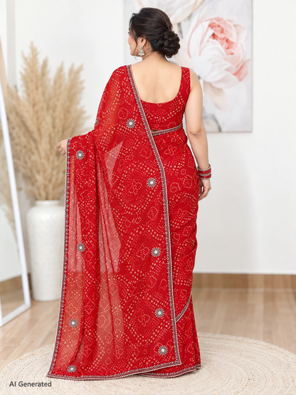 Red Bandhani Royale Georgette Saree – Vibrant Festive Elegance