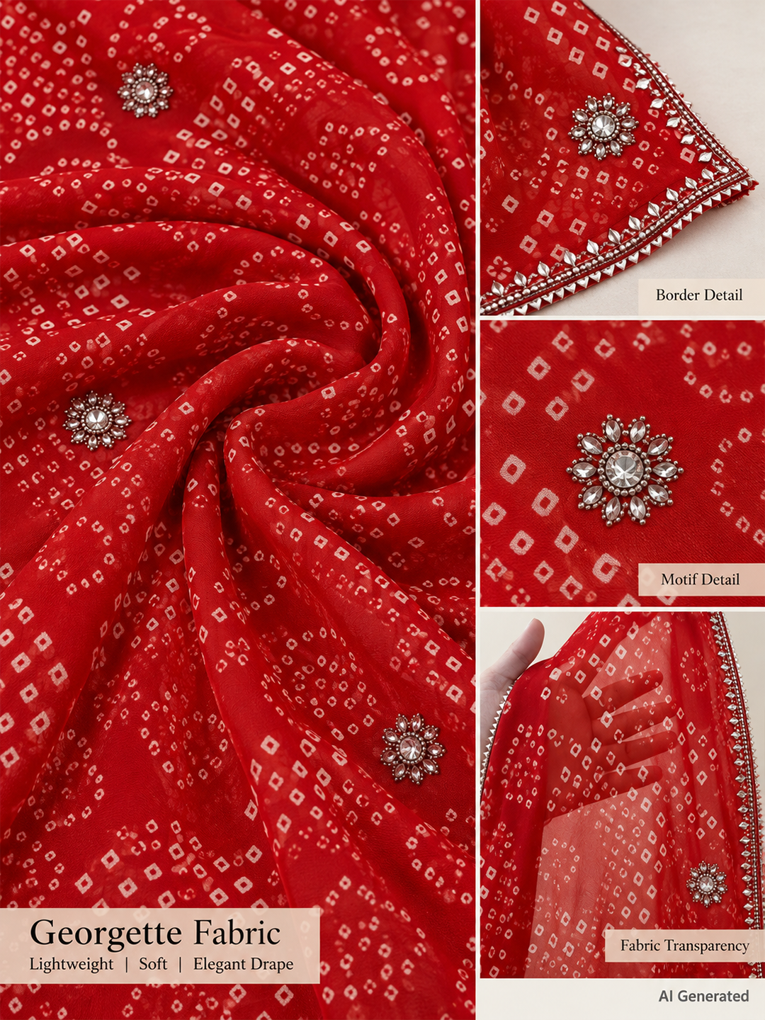 Red Bandhani Royale Georgette Saree – Vibrant Festive Elegance