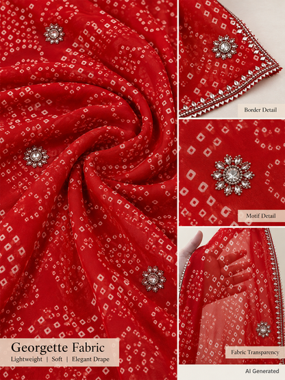 Red Bandhani Royale Georgette Saree – Vibrant Festive Elegance