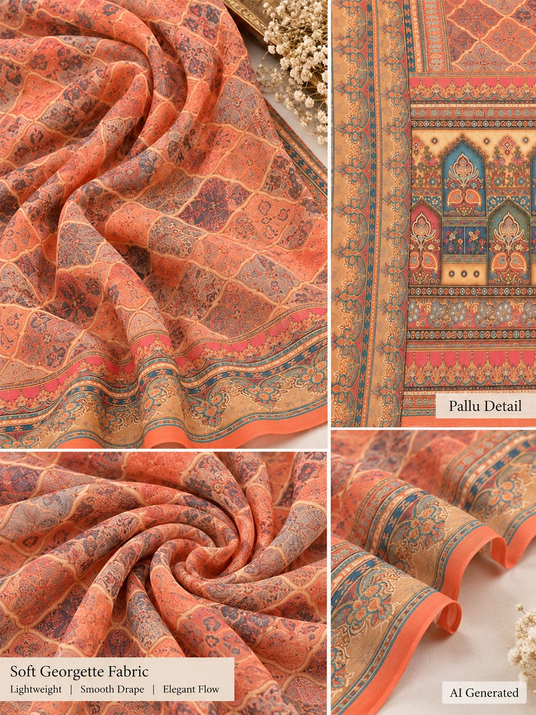 Orange Soft Georgette Printed Saree – Vibrant, Flowy Elegance