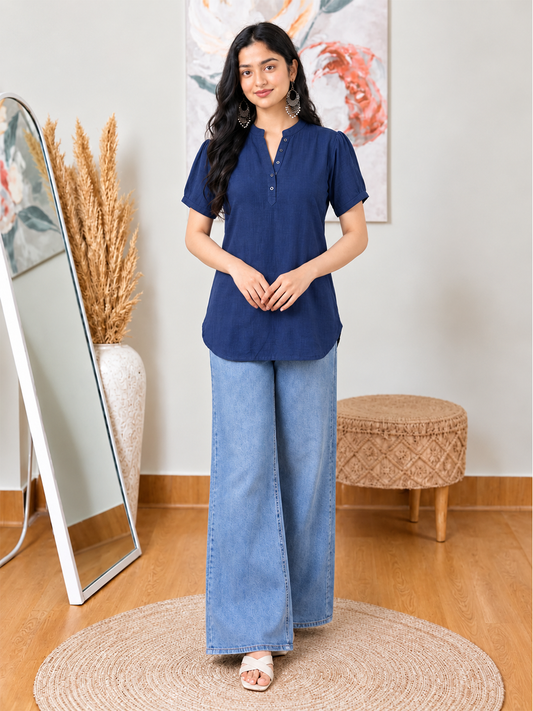 Navy Bloom Cotton Kurti Top – Fresh Everyday Elegance