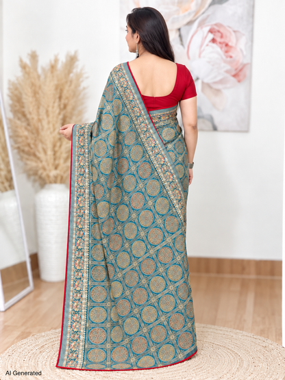 Firozi Printed Braso Saree – Vibrant Everyday Elegance