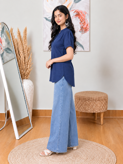 Navy Bloom Cotton Kurti Top – Fresh Everyday Elegance