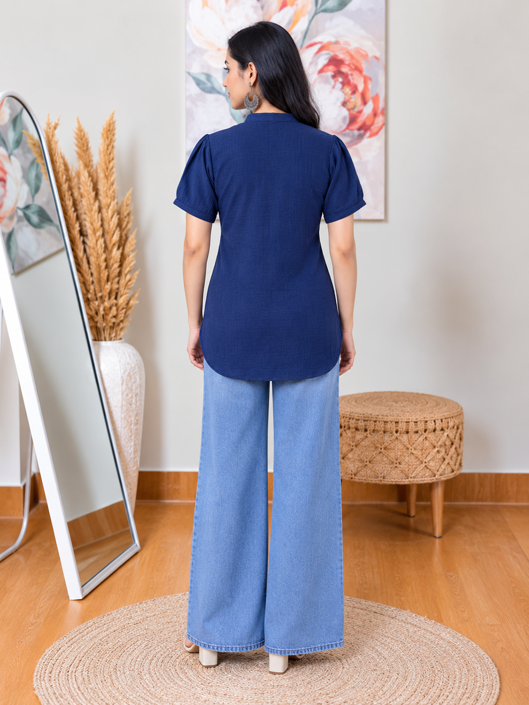 Navy Bloom Cotton Kurti Top – Fresh Everyday Elegance