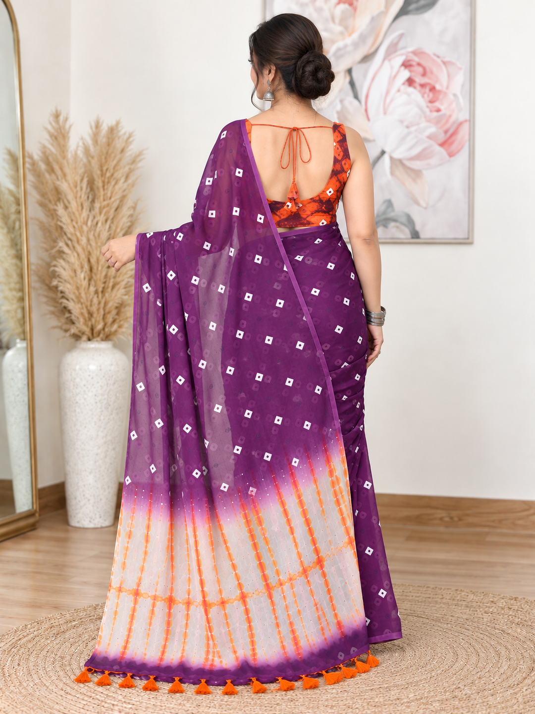 Purple Bandhani Saree – Georgette – Regal, Traditional Elegance