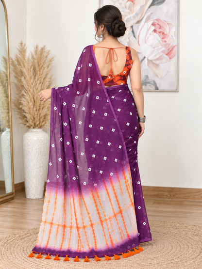 Purple Bandhani Saree – Georgette – Regal, Traditional Elegance
