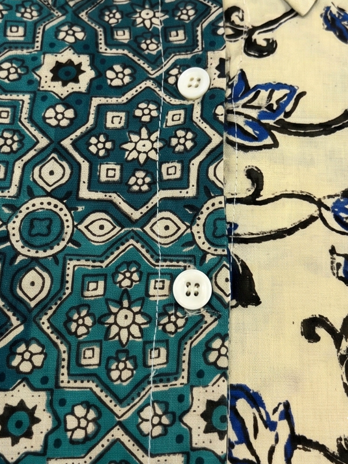 Cotton Teal & Cream Dual-Print Shirt Kurti – Modern Fusion Ethnic Versatile (Only Shirt Kurti) (S–5XL)