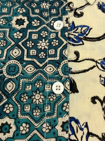 Cotton Teal & Cream Dual-Print Shirt Kurti – Modern Fusion Ethnic Versatile (Only Shirt Kurti) (S–5XL)
